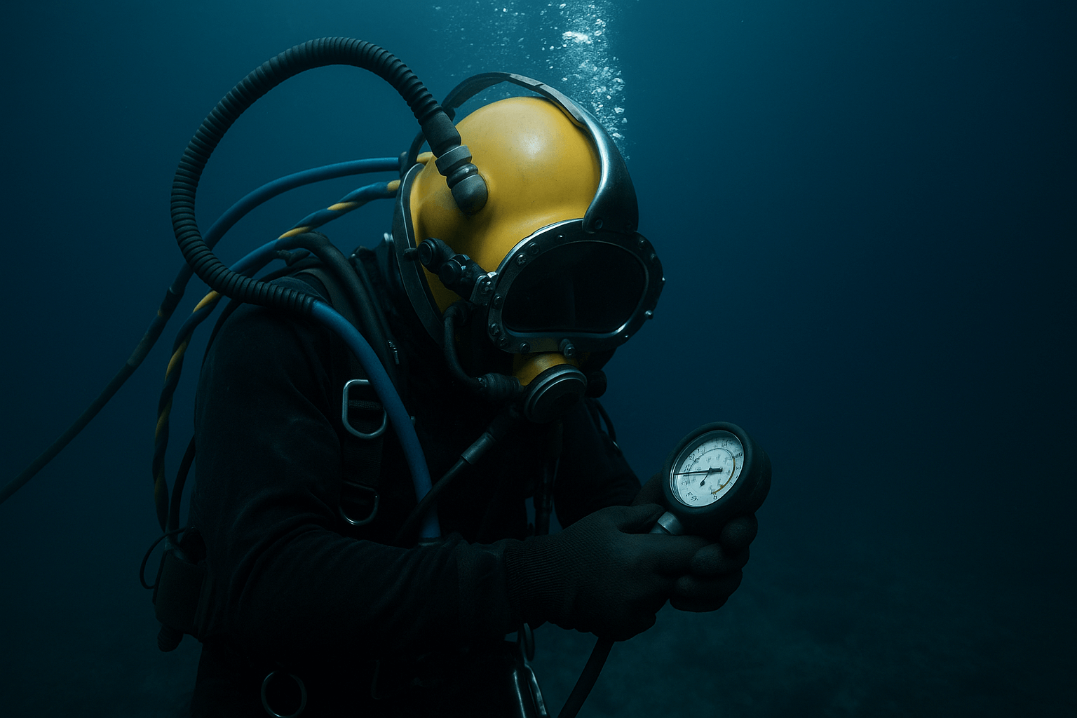 Diver looking at gauge under water maskoptix