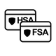 Icons for HSA (Health Savings Account) and FSA (Flexible Spending Account) on a white background.