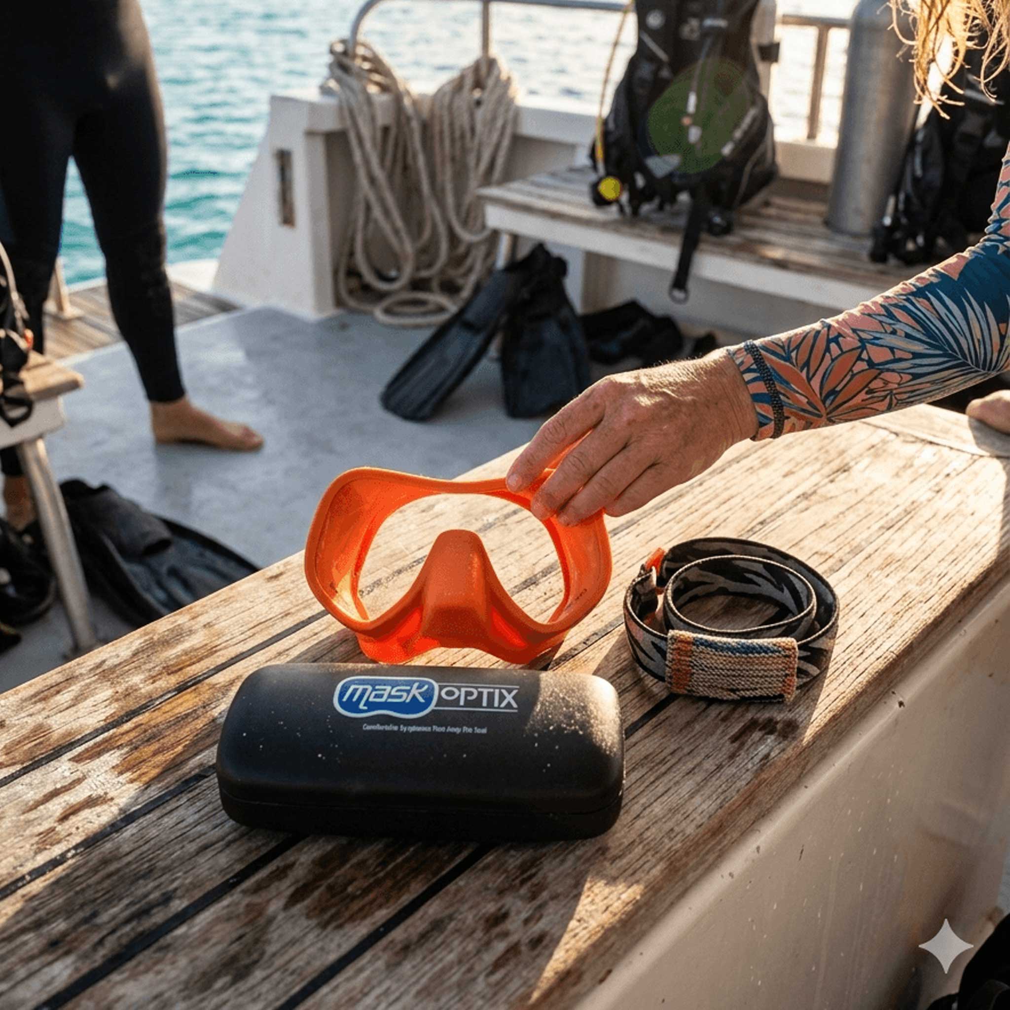 Eyeglasses with black arms and a black case featuring 'Mask Optix' branding on a white background.