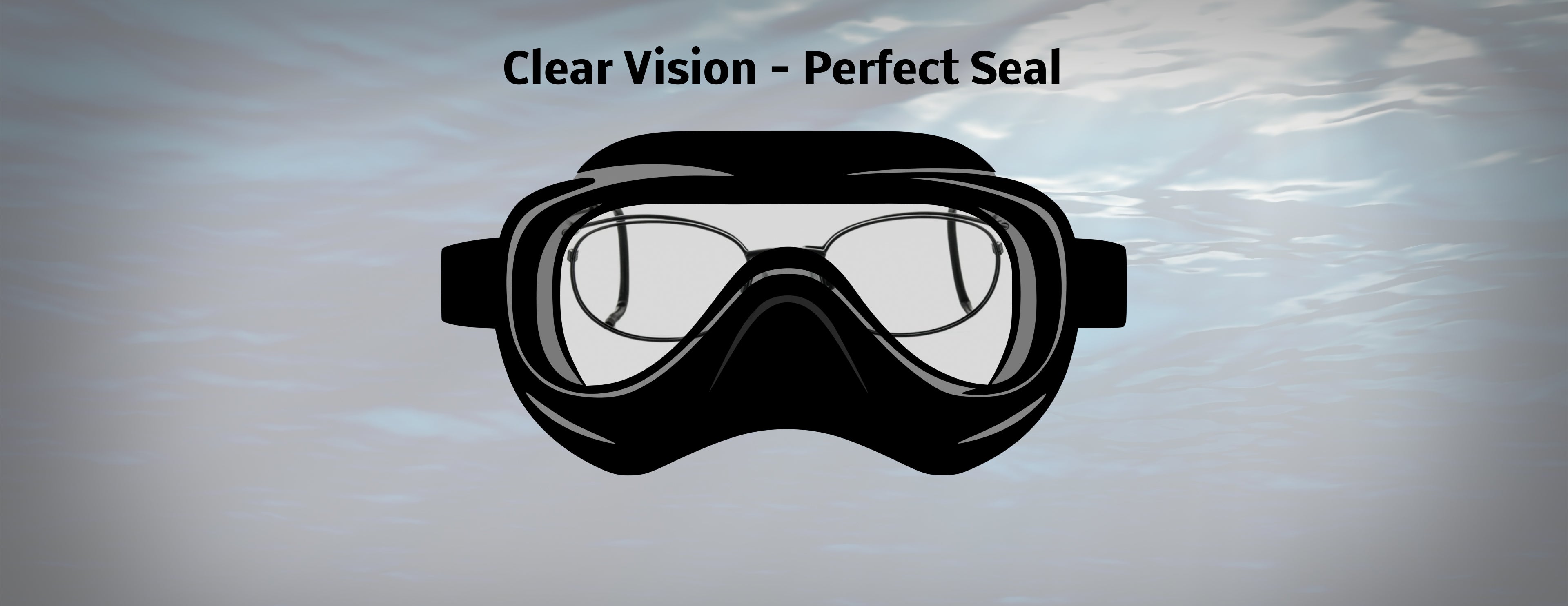 Black goggles with 'Clear Vision - Perfect Seal' text on a gray background
