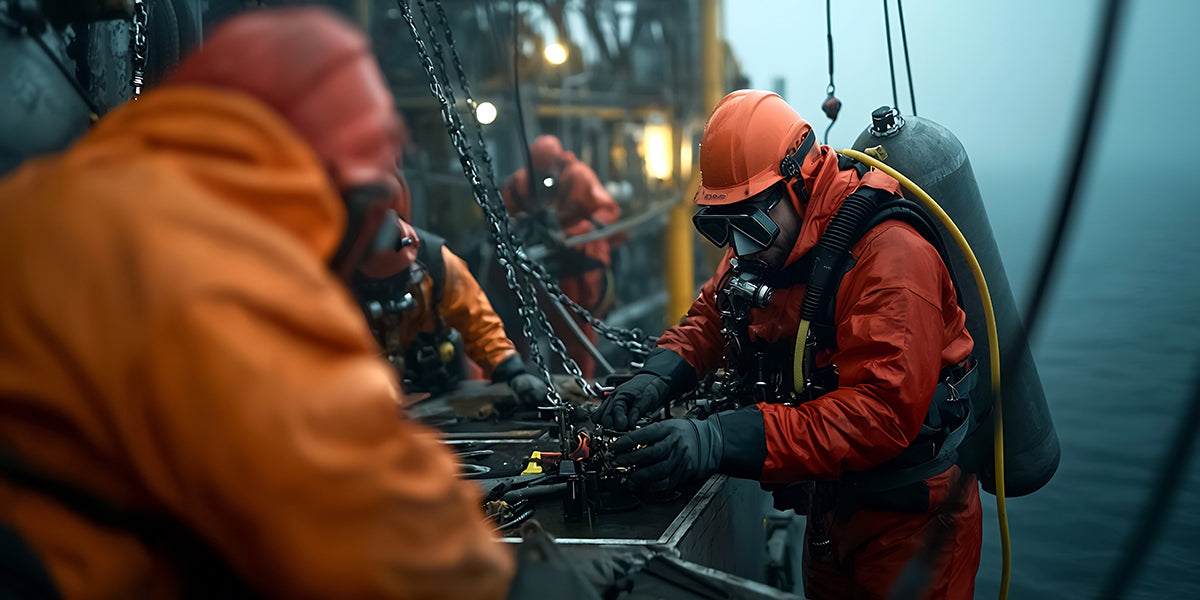 Two workers in orange safety gear on a construction site